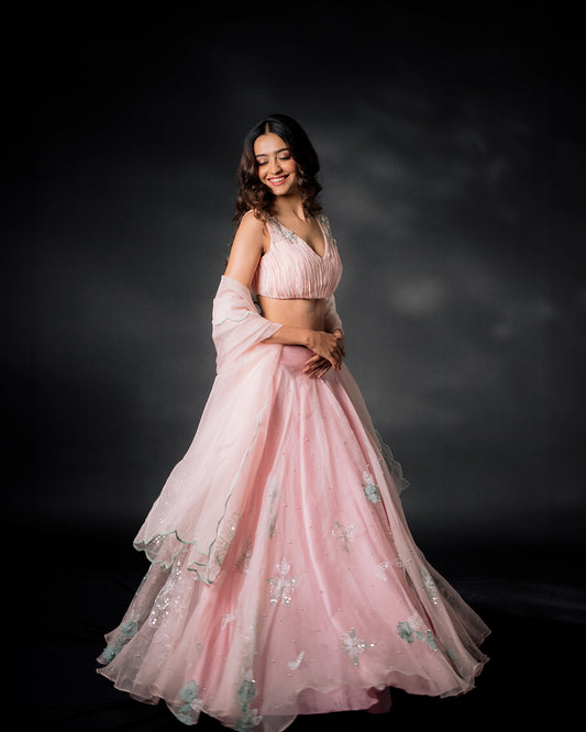 YS18 Pastel Pink Lehenga Set with embroidery