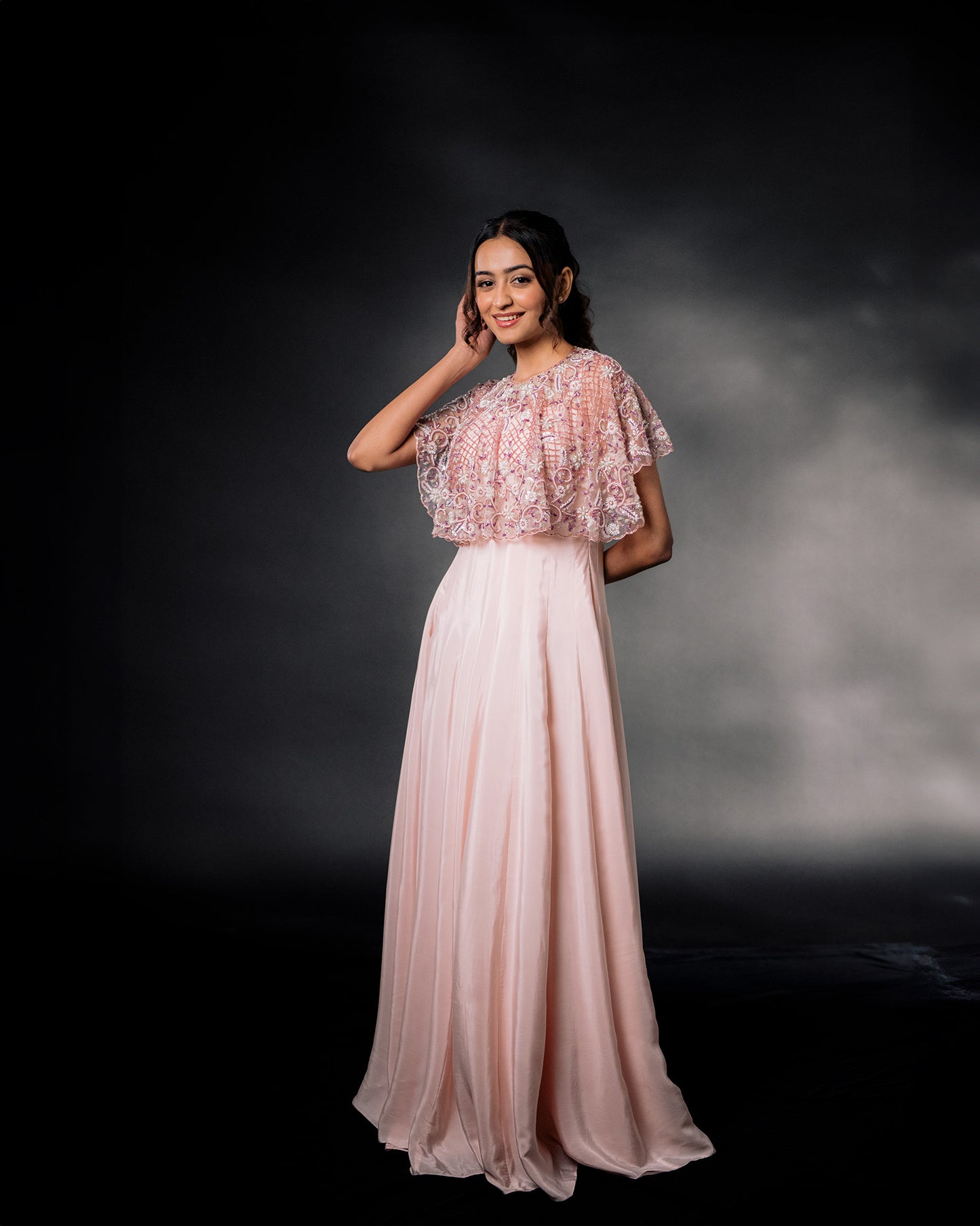 YS10 Pastel Pink Gown with embroidered cape