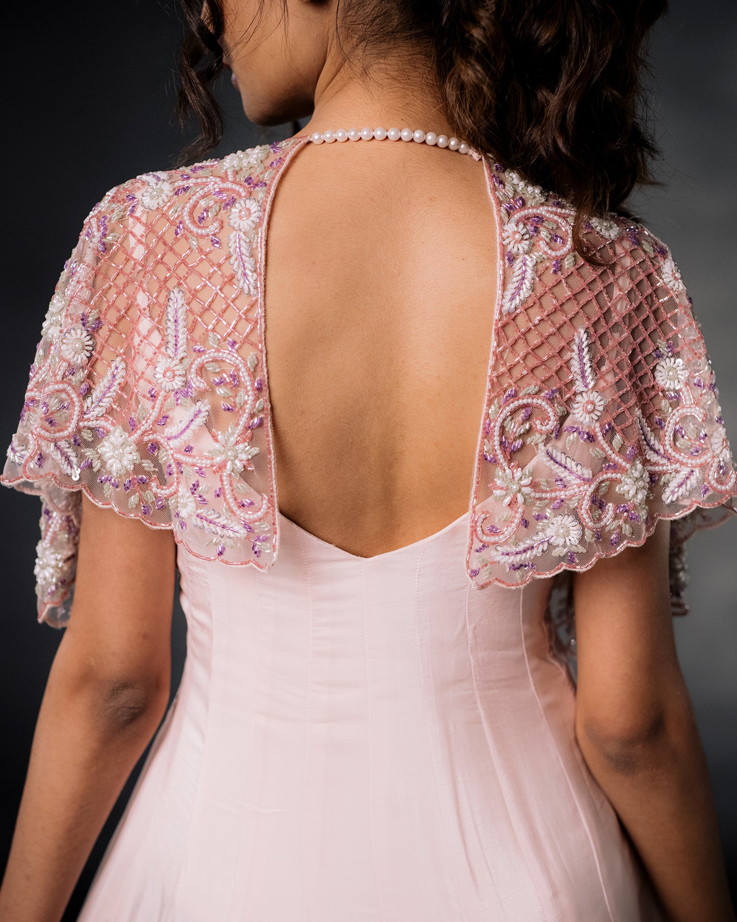 YS10 Pastel Pink Gown with embroidered cape