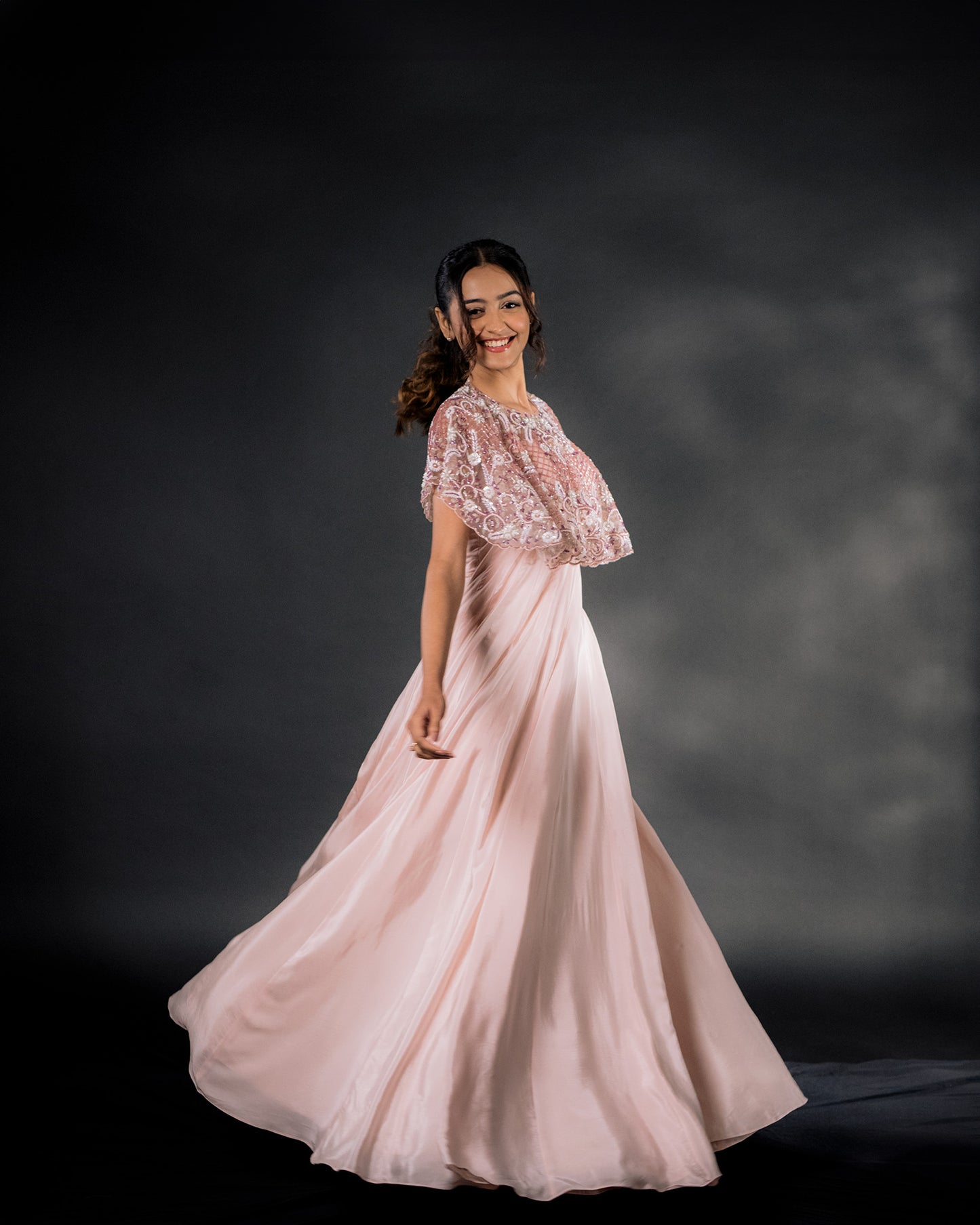 YS10 Pastel Pink Gown with embroidered cape