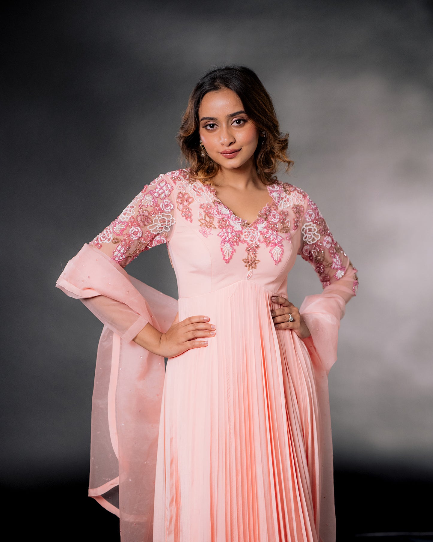 YS16 Peach Anarkali with embroidery