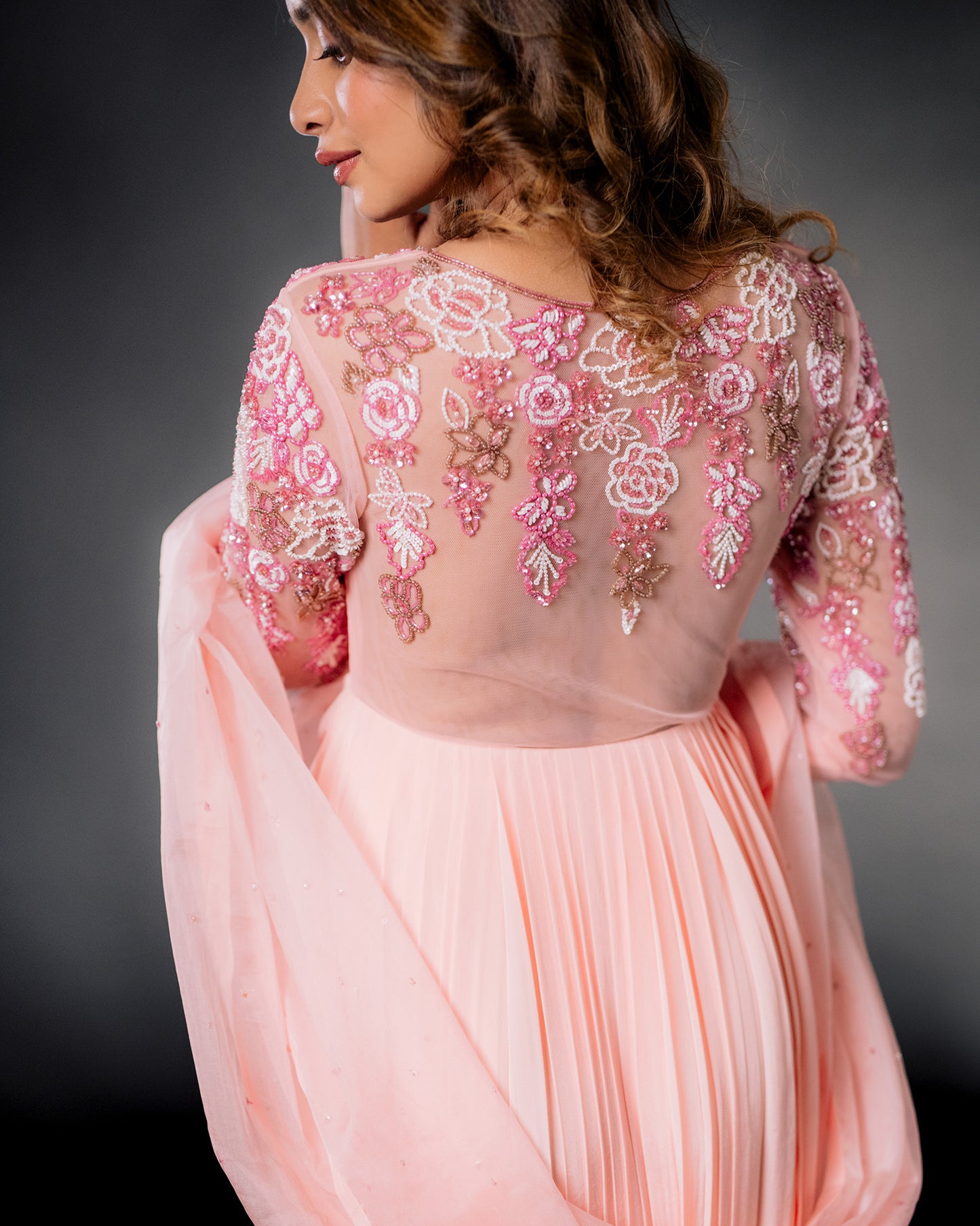 YS16 Peach Anarkali with embroidery