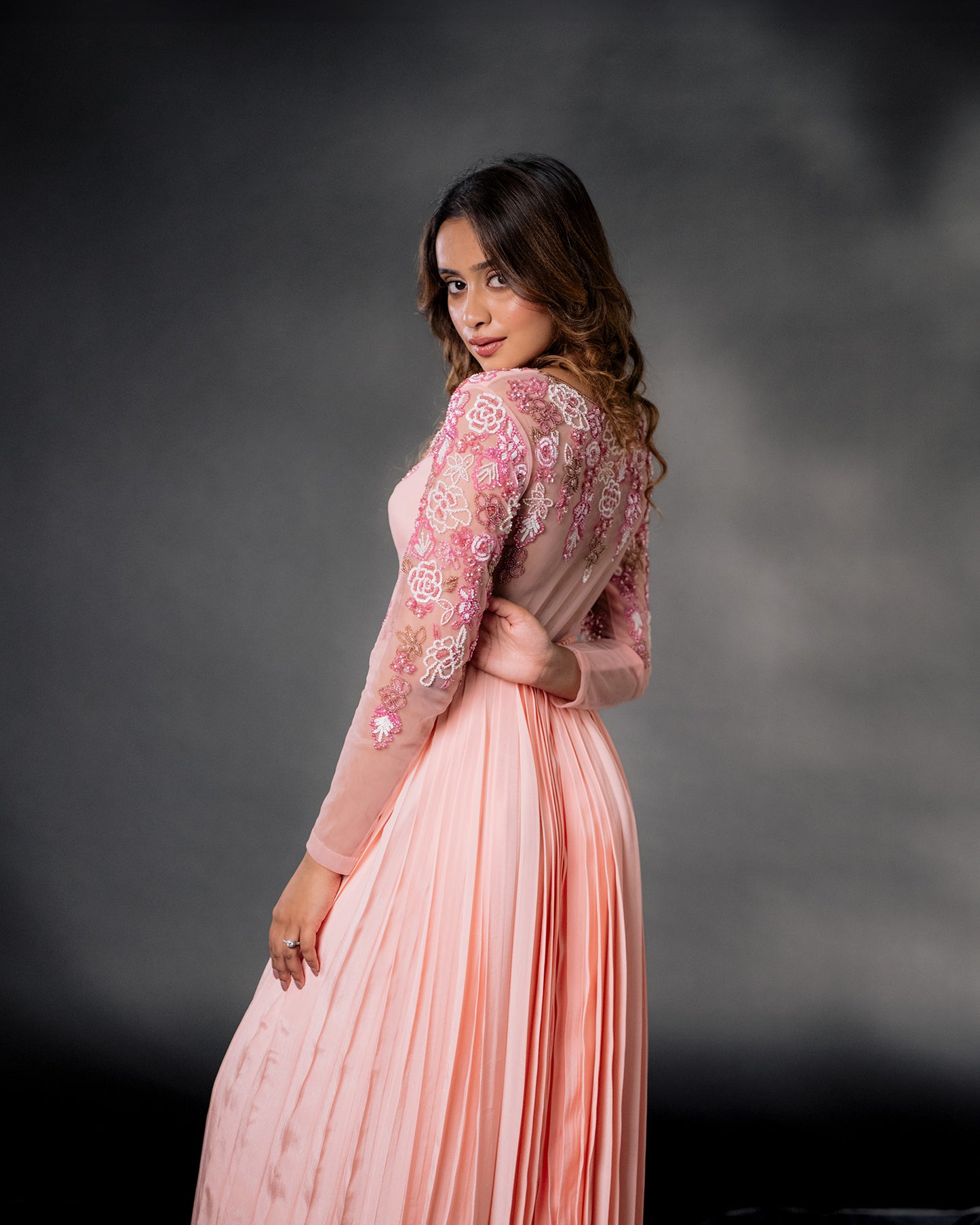 YS16 Peach Anarkali with embroidery