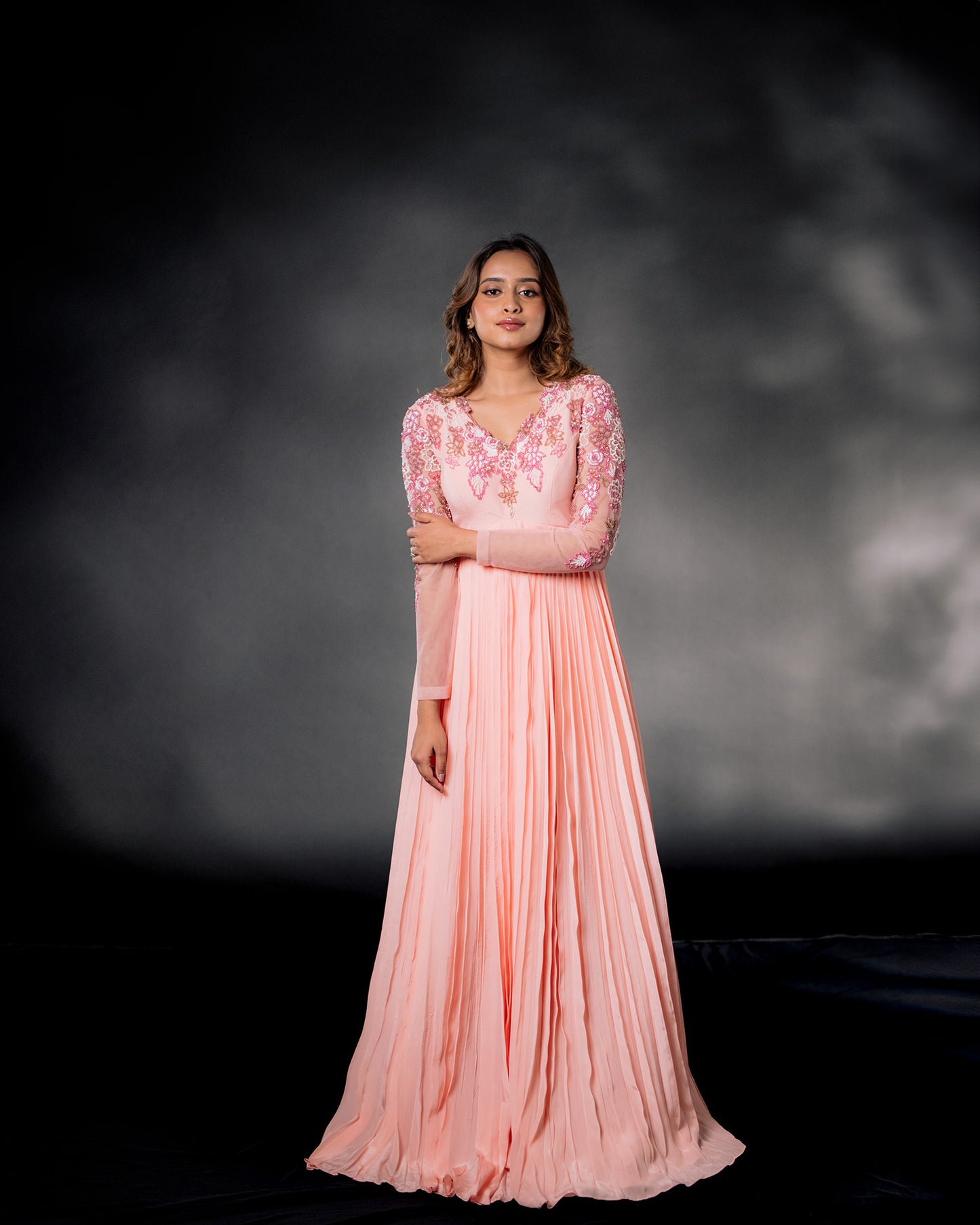 YS16 Peach Anarkali with embroidery