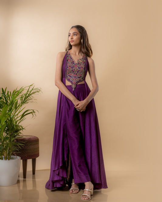 YS02 Embroidered Purple Kurta set