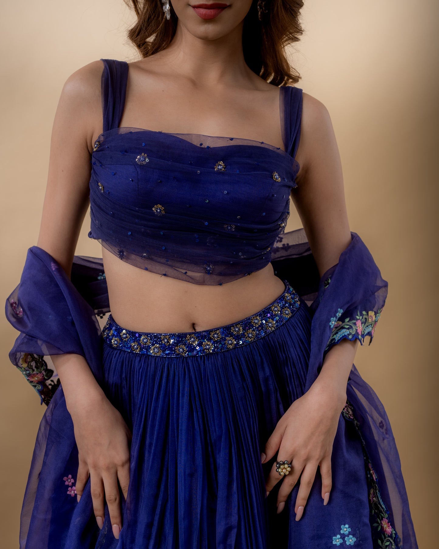 YS19 Dark Blue Lehenga Set with hand embroidered dupatta & blouse