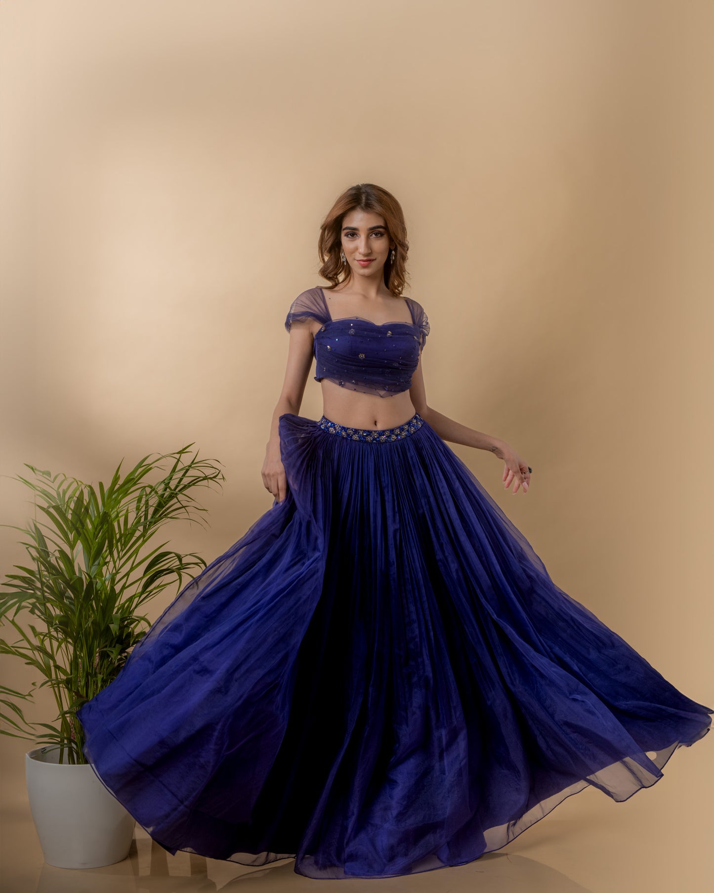 YS19 Dark Blue Lehenga Set with hand embroidered dupatta & blouse