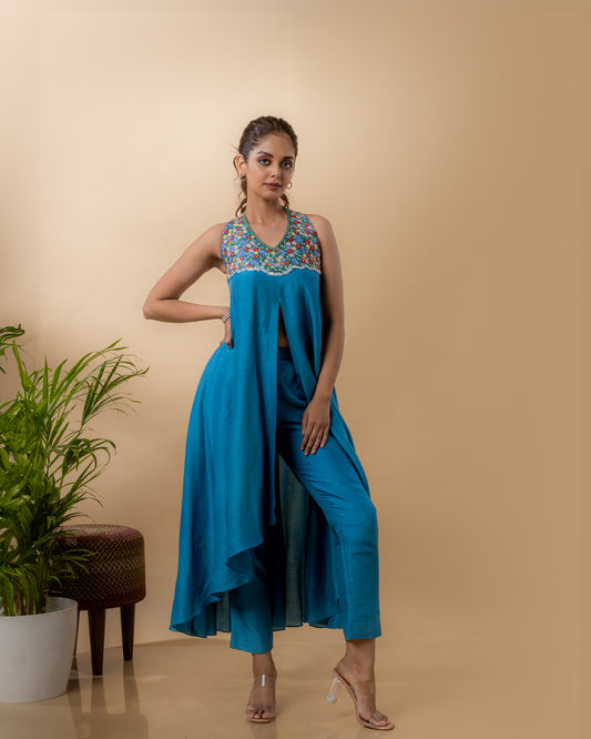 YS04 Embroidered Blue Kurta Set