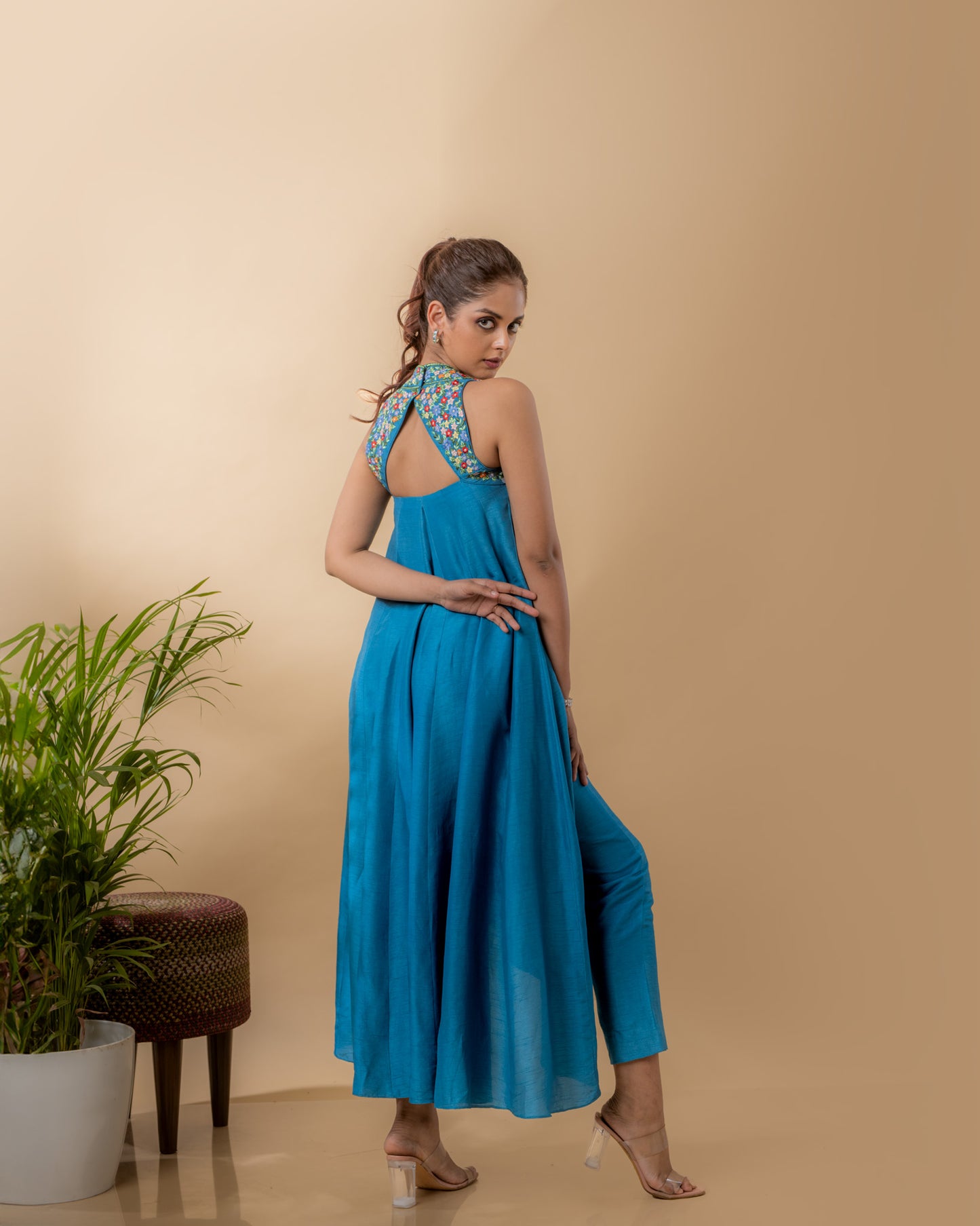 YS04 Embroidered Blue Kurta Set