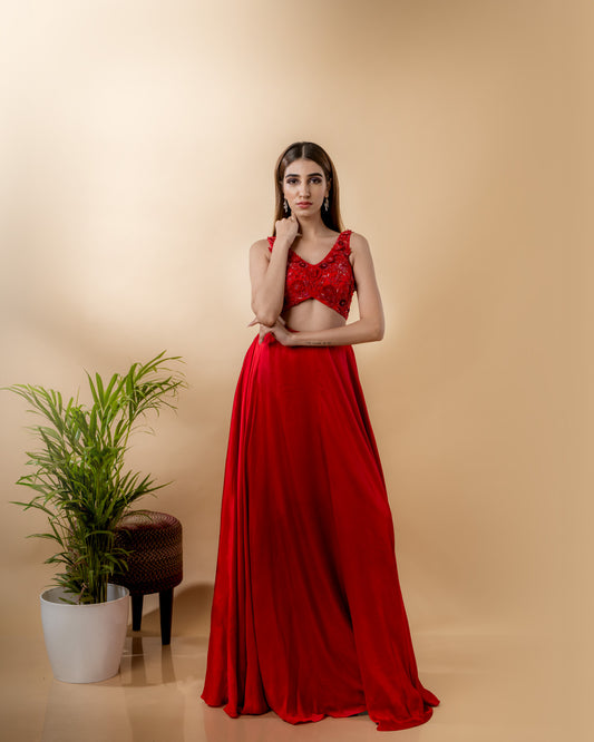 YS05 Red Gown with embroidery