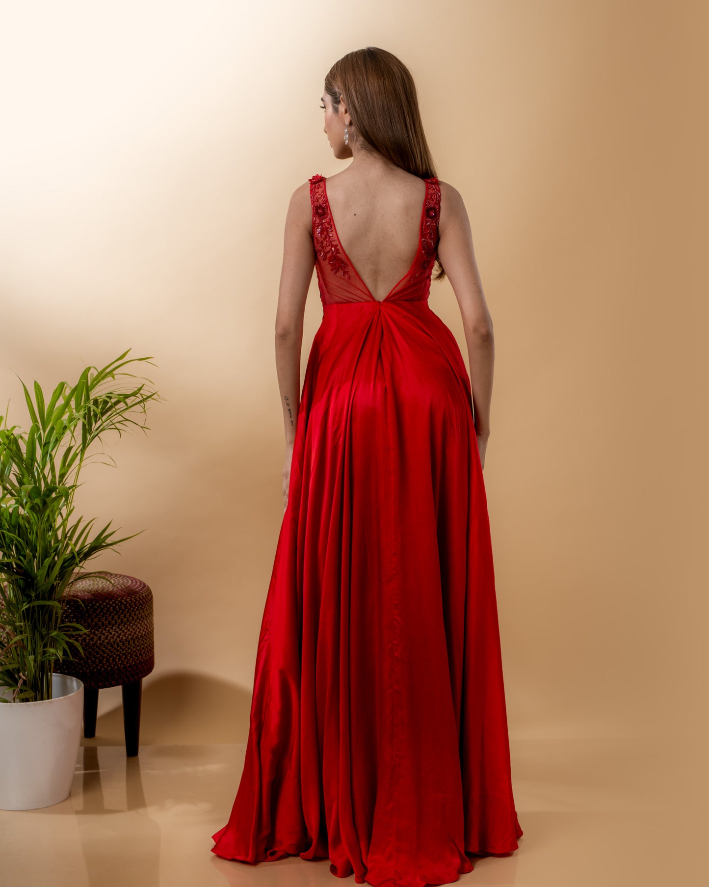 YS05 Red Gown with embroidery