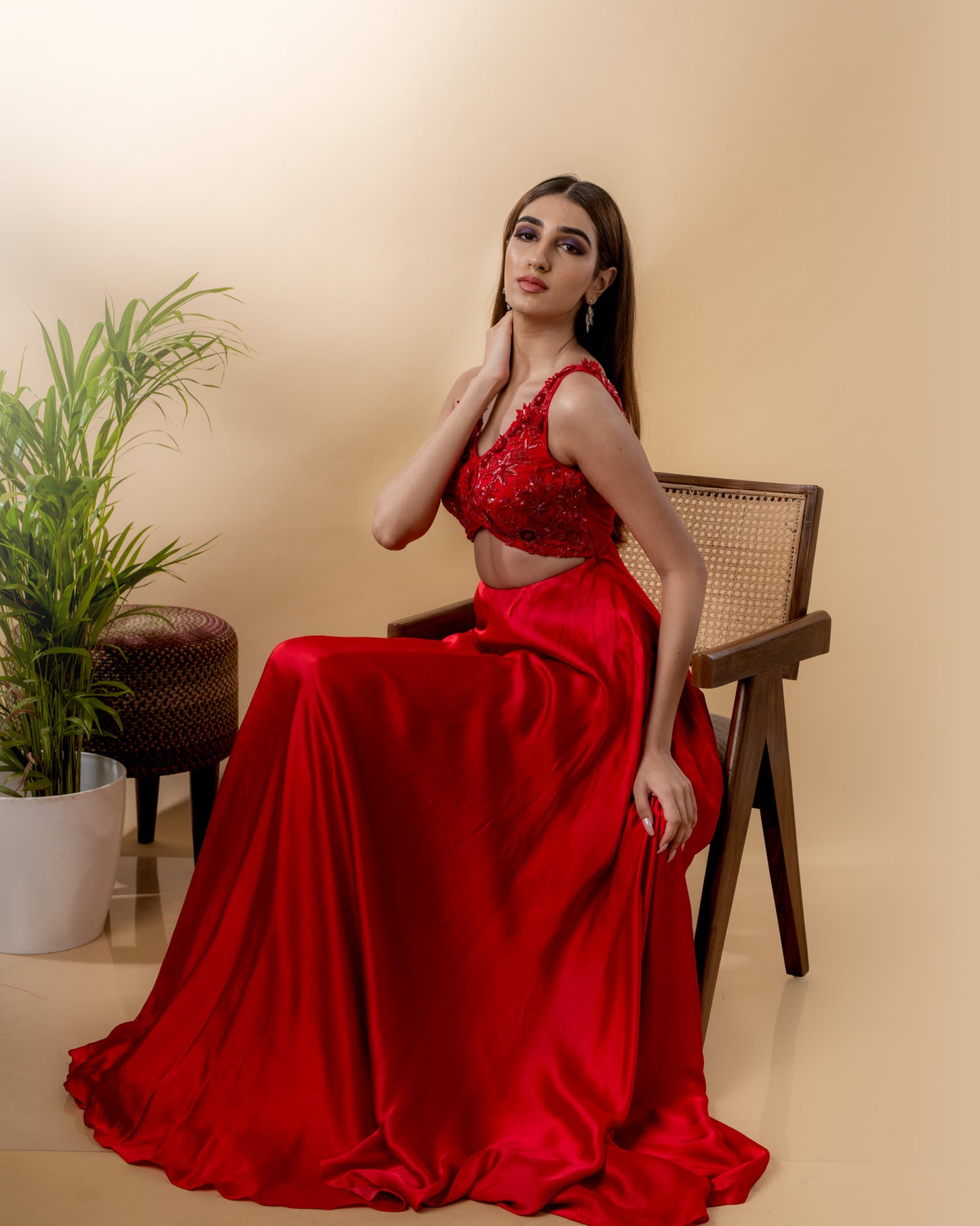 YS05 Red Gown with embroidery